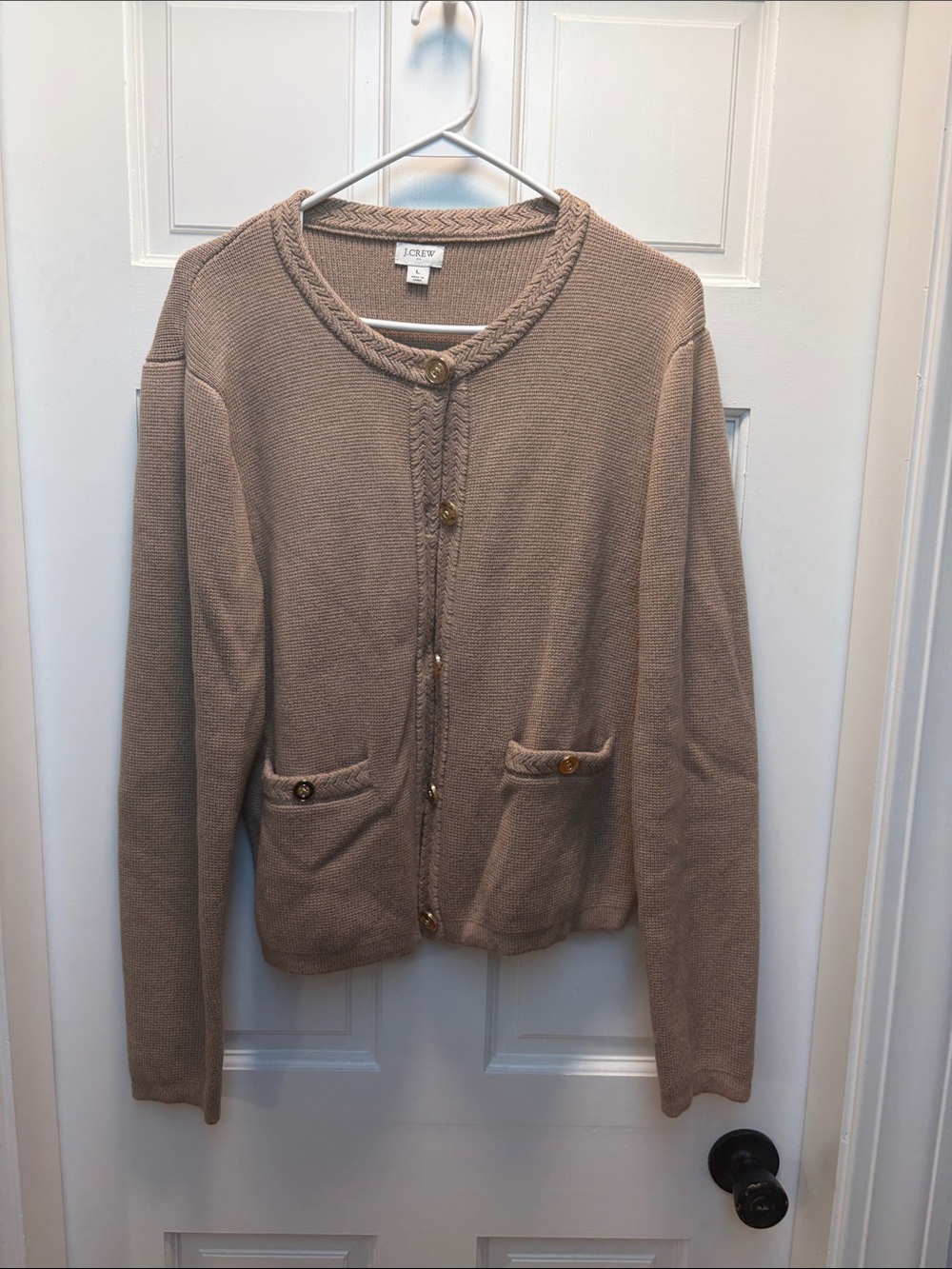 J. Crew Factory Taupe Button-Front Knit Cardigan with Pocket Details